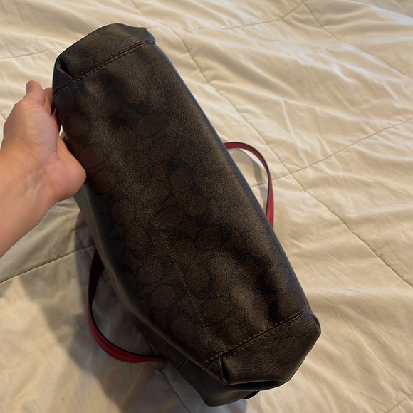 Coach Red Signature Lexy Brown Shoulder Bag Purse Leather Valentine - Picture 15 of 15